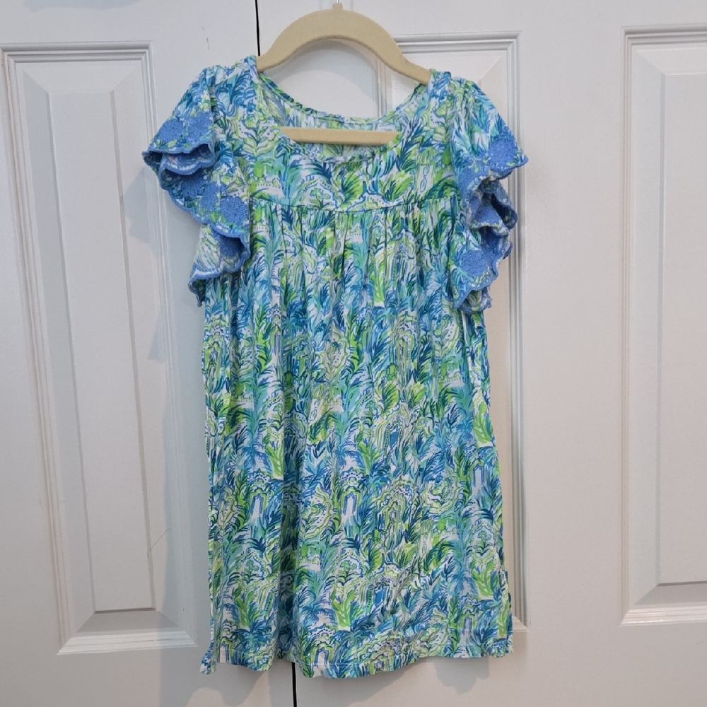 Lilly Pulitzer Girls Dress, Medium Size 6/7 Stassie Dress Out to Play Green Blue